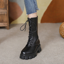 Martin boots female autumn and winter 2021 retro British trend ins cool high thick soled black Middle barrel locomotive boots