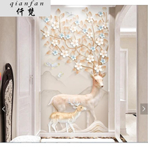 358D entrance gallery wallpaper painting elk atmospheric background wall paper cloth Nordic three-dimensional simple aisle corridor vertical version
