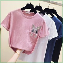 Summer new early autumn embroidery loose white Korean plus size top short-sleeved T-shirt female rabbit