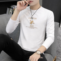 Light luxury crew neck solid color long sleeve T-shirt men's spring and autumn new slim cotton inside small bee casual shirt ly