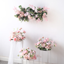 Pink simulation flower row wedding floral wedding decoration road leading flower ball Roman column flower photography background props fake flower