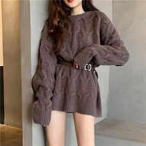 2020 autumn and winter new Korean version loose thin Western style thickened twist pattern pullover French knitwear sweater women