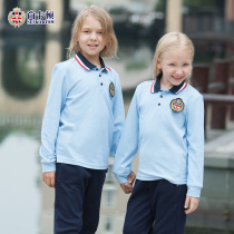 2019 spring childrens clothing college style new POLO shirt Light blue pearl mesh mix navy blue suit