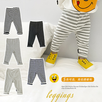 Male baby leggings Belly Belly protection spring and autumn baby pants wearing elastic cotton female children high waist pants can go out to open crotch