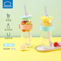 Music clasp suction tube Cup double insulation glass water Cup ins wind belt straw cute girl heart milk tea cup