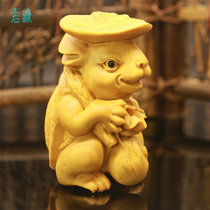 Wood stone edge boxwood mahogany carved handle play pieces Feng Shui ornaments Healthy handball Ruyi rich rabbit