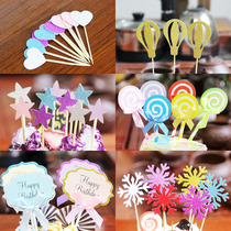 Cake flag birthday cake card decoration love star balloon wave stick Snowflake crown bow