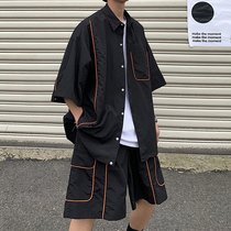 Sports suit mens summer hip-hop loose net red tide card handsome casual with a set of clothes spirit guy bf