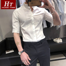 Vertical Striped Shirt Mens Trend Slim Medium Sleeve Five Minor Seven Top Top 2021 Summer Thin Short Sleeve Inch Clothes Men