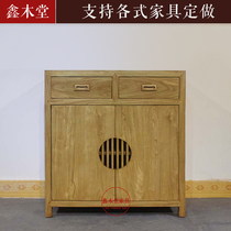 Old elm sideboard solid wood kitchen cupboard locker tea cabinet Zen new Chinese porch cabinet locker
