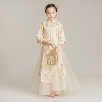 Chinese style girl Super fairy Hanfu dress childrens Tang suit guzheng performance dress girl costume girl dress autumn and winter
