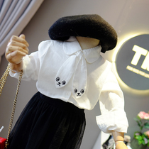 Hong Kong Korean childrens cute embroidered white shirt 19 spring and autumn childrens clothing girl college style shirt bottoming shirt