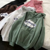  2021 winter lambskin loose hooded sweater female Korean fan wild thin lazy casual sports jacket top