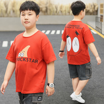 Fat boy short-sleeved T-shirt summer fat boy loose thin sweat-absorbing middle-big child fattening extra casual top