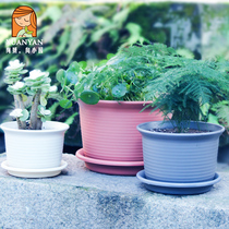 Alice thickened round medium bowl resin flowerpot with shallow tray multi-meat planting creative vegetable plastic flower pot extra large