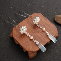 Original hipster tassel Hanfu headdress temperament hundred small chrysanthemum U-shaped hair hairpin freshwater pearl fairy accessories