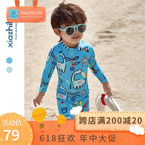 ins child swimsuit Korean boy conjoined sun protection against UV long sleeve warm baby surf suit tide