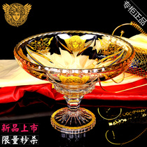 Czech Inlaid Real Gold Medusa Crystal Large Fruit Pan Fruit Basin Flat Tray Tea Tray Fruit Bowl Glass Pan High Footed Fruit Basin