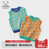 Rabbi tree childrens clothing baby knitted vest 2021 autumn clothing new childrens waistcoat boys foreign-style sweater