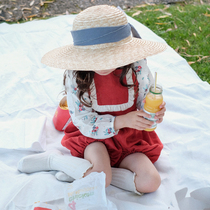 2021 spring and summer new girls cotton linen strap shorts printed shirt ins Wind child Joker Set 2