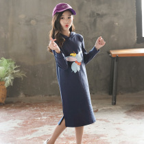 Girls long sleeve dress autumn dress 2020 Korean version of foreign style in big children cartoon anime hooded split T-shirt long dress