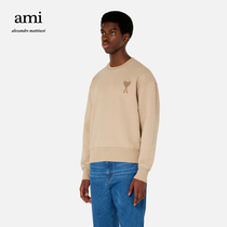 AMI Mens Classic Love Cotton-Solid Color Casual Sports Simple Embroidered Round Neck Jumper