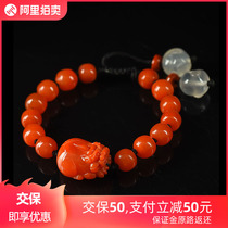 23 83 grams of nine-mouthed pure persimmon red three-dimensional carving of wealth brave and old-type Zhunan red agate bracelet