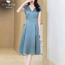 Heavy silk dress female mid-length 2021 summer new big name V-neck satin silk mulberry silk skirt