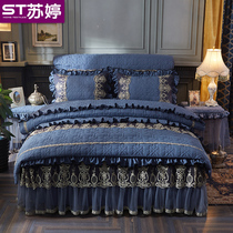  European-style new padded lace quilt cover single-piece 20m double autumn and winter thick Korean quilt cover three-piece four-piece set