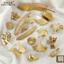 Creative Light Extravagant Nordic Decoration Feather Pure Copper Handle Cabinet Cabinet Cabinet Angels Maple Leaf Gold full copper handle