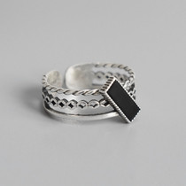  Japanese and Korean version of the double-layer twist money ring jewelry simple retro black epoxy rectangular opening ring