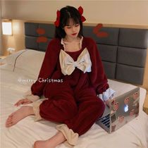 Sleeping Suit Womens Autumn Winter Han Edition New Student Cute Coral Suede Plus Suede Thickened Dinghi can be worn outside the home