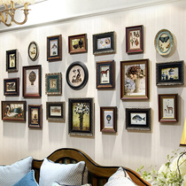  Add color painting American living room large wall photo frame wall creative retro old wall photo wall combination