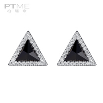 Sterling silver earrings female Korean geometric triangle black simple retro earrings do not need to pick earrings small