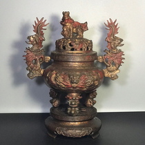 Treasured bronze clay gold Zhu sand color dragon stove -AD4377