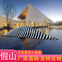 Stainless Steel Slicing Fake Mountain Sculptures Outdoor Waterscape Decoration Abstract Artwork Metal Slices Combined Square Pendulum