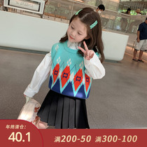 Foam Foam Home Custom Children Clothing 2021 New Baby Spring Autumn College Wind Waistcoat Children Knit Vest Girl Autumn Clothing