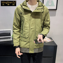Spring and autumn mens long windbreaker handsome hooded function jacket overfitting clothes mens jacket D0214