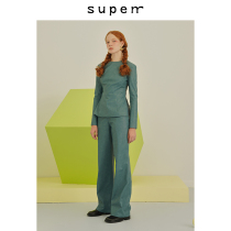 SUPERR 2019 ss vol 19 faux leather high waist wide belt square pocket wide leg straight trousers