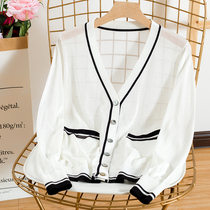 Small outer sunscreen cardigan ice silk knitted shawl air-conditioning shirt with suspender skirt in summer ultra-thin white coat women
