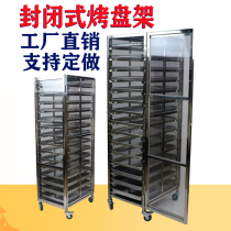 Set made stainless steel grill tray Subcar Mobile transparent enclosed baking tray Barbie buns bread shelf