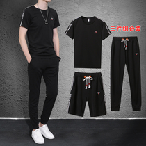 Summer clothes 2020 new suit mens short-sleeved summer sports leisure Korean version of the trend handsome set of summer clothes