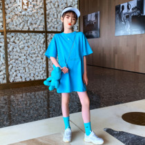 Childrens summer clothes 2021 New Girls T-shirt skirt in childrens short sleeve childrens clothing foreign style casual Korean version of cotton top