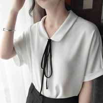  JACOOBS doll collar shirt white top womens loose design sense niche short-sleeved tie fashion western style summer