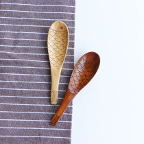 Wooden spoon Japanese creative fish shaped wooden spoon solid wood spoon carved log rice spoon soup spoon children anti-scalding wooden spoon