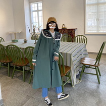 Yuki big white windbreaker female medium long ins Korean version of Joker loose student corduroy retro floral jacket