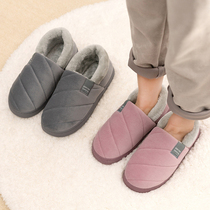 Mens cotton slippers womens belt heel winter non-slip elderly bag heel foot household elderly men can wear thickening outside