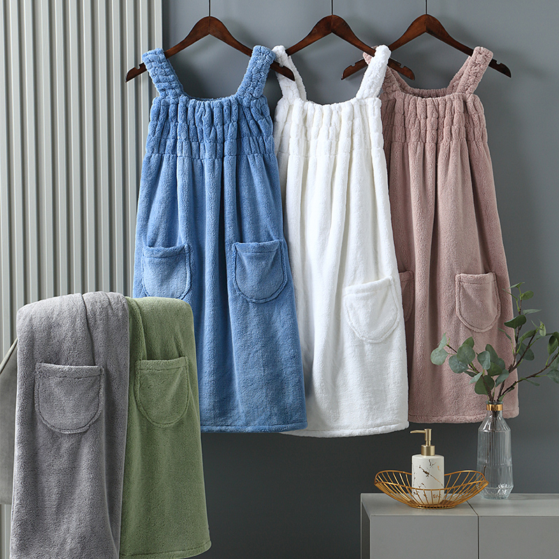 Lady with bath towel for adult wear cotton to absorb water speed dry bath dress lazy bath towel