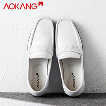 Aokang mens shoes 2021 new casual leather shoes mens leather set foot Bean shoes mens soft leather soft bottom driving shoes