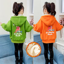 2021 Winter Wear Girls David Coat Plus Fleece Children Warm Lamb Cardigan Cartoon HoodEdie Girls Jacket Thickened